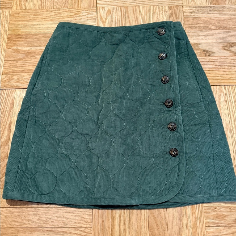 Green Button-Front Quilted Skirt